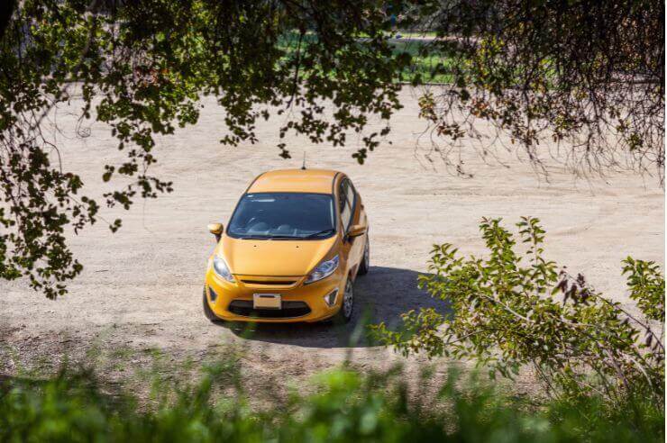 Yellow Ford Fiesta seen from above 