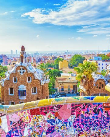 Photo overlooking Barcelona in Spain from a colourful balcony