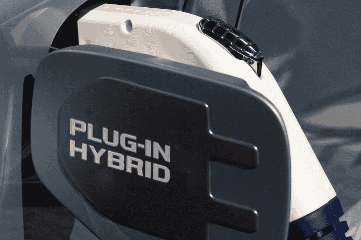 Close-up shot of a white hybrid car charger