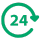 Green 24-hour service icon with circular arrow surrounding the number 24.