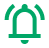 Green notification bell icon with motion lines.