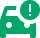 Green car with warning symbol icon.