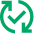 Green icon of two circular arrows with a check mark in the center.
