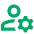 Green icon of a person with a machine cog.