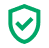Green shield icon with check mark.