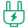 Green icon of an electric plug with lightning bolt.