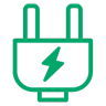 Green icon of an electric plug with lightning bolt.