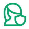 Green icon of a woman with a shield.