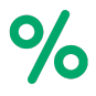Green percentage symbol icon.