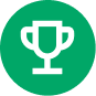 White trophy icon on a green circle background.