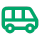 Green van icon with three windows and wheels.