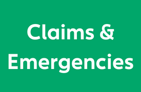 Green rectangle with the words "Claims & Emergencies" written in white text.
