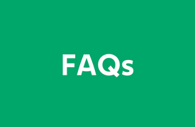 Green rectangle with the words "FAQs" written in white text.