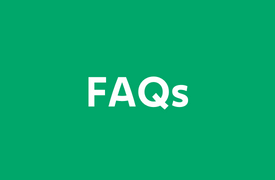 Green rectangle with the words "FAQs" written in white text.
