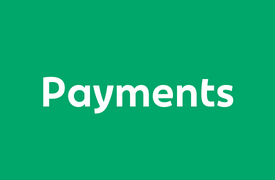 Green rectangle with the words "Payments" written in white text.